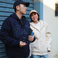 Gap 男女装秋logo刺绣仿羊羔绒宽松连帽卫衣