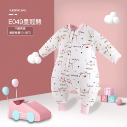 阳阳韩韩 婴儿夹棉连体防踢睡袋长袖拉链睡衣 D049皇冠熊 中厚款120码