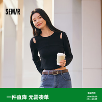 森马 打底衫女甜酷设计感镂空修身显瘦内搭短款春季纯色上衣可外穿 黑色90001 S