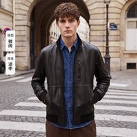 navigare 小帆船黑色老钱风立领真皮皮衣男牛皮革外套