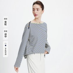 navigare 小帆船时尚一字领t恤女士长袖上衣纯棉宽松体恤
