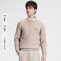navigare 小帆船卡其色圆领绞花针织衫男士毛衣