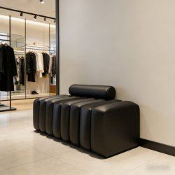 TLXT 现代简约服装店沙发凳接待休息区黑色皮质美容院理髲店长条沙发凳