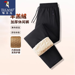 啄木鸟 休闲裤男秋冬加绒加厚直筒大码羊羔绒防风保暖棉裤父亲节礼物