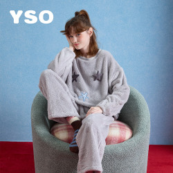YSO 秋冬睡衣女加绒保暖长袖套装休闲松弛可外穿家居服 浅灰色 M