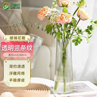 吕姆克 玻璃花瓶插花瓶干花仿真花客厅桌面书房富贵竹花瓶大号高30CM5050 花瓶竖条纹透明款高30cm