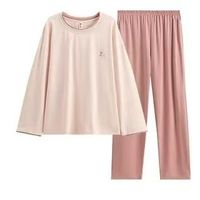 芬腾 100%纯棉长袖长裤家居服套装 浅粉 L 男女款均有！