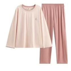 芬腾 100%纯棉长袖长裤家居服套装 浅粉 L 男女款均有！