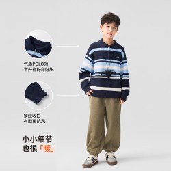 左西 童装男童条纹毛衣POLO衫儿童秋冬2026新款男孩大童针织衫上衣 蓝色 110 cm