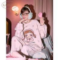 果壳 睡衣女冬季毛绒保暖卡通甜美星星满印套头家居服套装可外穿