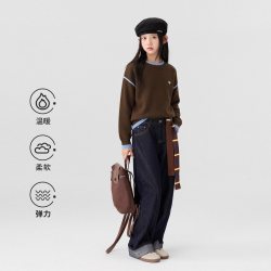 左西 童装女童毛衣儿童针织衫秋冬2026新款女孩大童撞色加厚上衣潮 灰色 120 cm