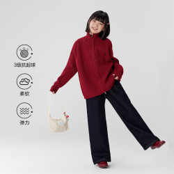 左西 童装女童针织开衫毛衣儿童秋冬装2026新款女孩超好看加厚外套 红色 160 cm