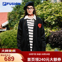 斐乐 FUSION潮牌情侣款编织外套2025秋季新款休闲V领开衫毛衣 正黑色-BK M 170/92A/M