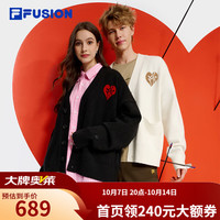 斐乐 FUSION潮牌情侣款编织外套2025秋季新款休闲V领开衫毛衣 奶雾白-WT M 170/92A/M