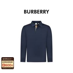 BURBERRY 巴宝莉男士海军蓝棉质隐藏式格纹长袖polo衫80922771 L