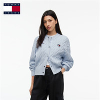 TOMMY JEANS 绞花肌理 天蓝色 S 女士针织开衫