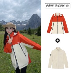 拼色冲锋衣女羽绒服2026新款三合一可拆卸户外情侣旅游登山服