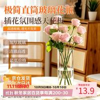 九千谷 玻璃花瓶水养插花瓶水培容器富贵竹客厅摆件透明直筒款25cm5782