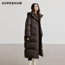 红袖 防风云朵羽绒服女冬季新款90白鸭绒连帽宽松中长款落肩外套女