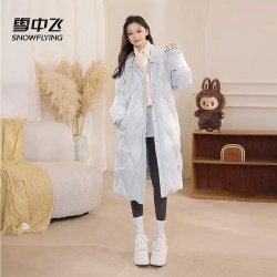 雪中飞 翻领中长款羽绒服女款2026冬季新款时尚假两件菱格保暖外套