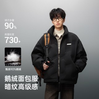 移动端：雅鹿 立领羽绒服男2026冬季90鸭绒情侣保暖短款外套男女同款面包服