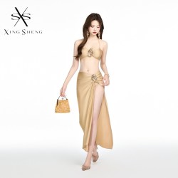 型盛 2026新款性感高级bikini泳衣女分体三件套比基尼抹胸长裙