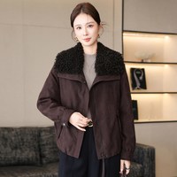 移动端:高端90%白鹅绒羽绒服短款女冬季新款休闲宽松羊羔毛领皮草外套