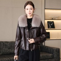 高端90%白鹅绒真皮皮衣女短款冬季新款狐狸毛领绵羊皮羽绒服外套