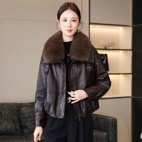 高端90白鹅绒真皮羽绒服女短款冬季新款狐狸毛领绵羊皮夹克外套
