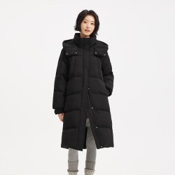 热风 中长款加厚羽绒服25冬新简约连帽中长款羽绒服女