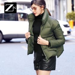 下架立领加厚羽绒服短款休闲外套女 白鸭绒面包服2017秋冬新款反