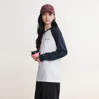 Champion 全棉撞色插肩袖长袖T恤 白色藏青色拼接 M