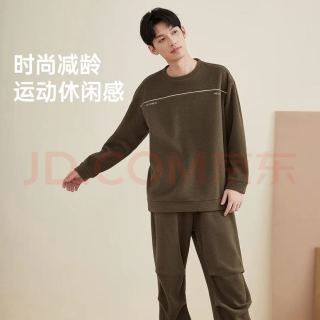 顶瓜瓜 情侣睡衣男女同款摇粒绒秋冬季加厚保暖宽松情侣款家居服套装 枯木绿 L (165)
