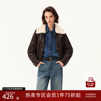 自巧 小个子复古游牧风棕色短款毛领pu皮衣女2026冬季新款加厚外套 乌木棕 S （尺码3）