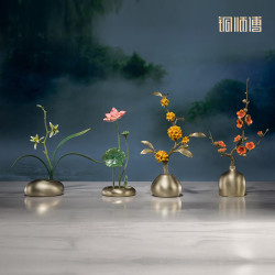 铜师傅 《春兰 夏荷 秋桂 冬梅》客厅桌面铜摆件工艺品 春夏秋冬（套装）