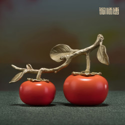 铜师傅 《事事顺心》客厅桌面铜柿子摆件 家居装饰摆件 新年礼物