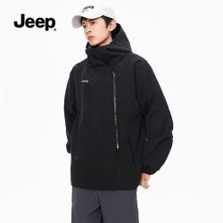 Jeep 男士冲锋衣冬季潮流夹克防寒防风两件套风衣三合一连帽外套男