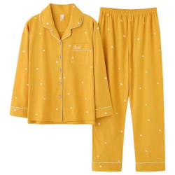 FOURDATRY 棉感睡衣女春秋季长袖加大码家居服冬棉感月子服套装大码5XL