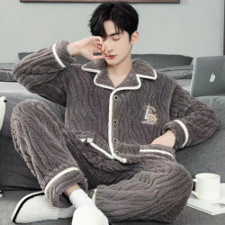 FOURDATRY 轻奢睡衣男士秋冬季珊瑚绒加绒加厚法兰绒家居服男款男生套装可外