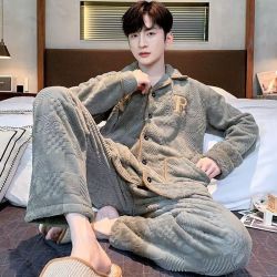 FOURDATRY 轻奢珊瑚绒睡衣男士2025新款秋冬季加绒加厚保暖冬天法兰绒套装家