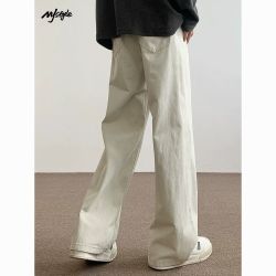 MJ STYLE 美拉德米白牛仔裤男女潮牌复古cleanfit垂感直筒拖地休闲阔腿长裤