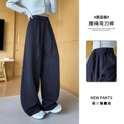 班尼路 设计感抽绳弯刀运动裤女秋季慵懒垂感高腰显瘦宽松时尚香蕉阔腿裤