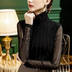 拉丁舞练功服女士网红新款亮丝国标交谊舞服装长袖舞蹈摩登舞上衣