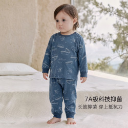 巴厘小猪 儿童家居服秋季秋衣秋裤男女童内衣套装幼儿睡觉衣服a类婴儿睡衣 深蓝航海家 73 cm