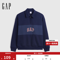 Gap 男女装2026秋新品logo刺绣撞色宽松polo领卫衣美版000911585 海军蓝 M 美码 L亚洲码180/96A
