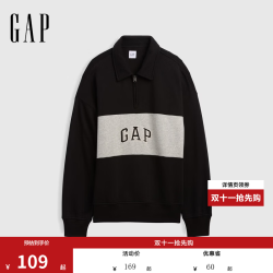 Gap 男女装2026秋新品logo刺绣撞色宽松polo领卫衣美版000911585 黑色 XS 美码 S亚洲码175/88A