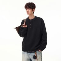 V37 美式复古亨利领毛衣男秋季老钱风cleanfit休闲宽松针织打底衫