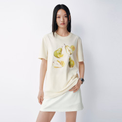 太平鸟 油画感印花水果图案短袖T恤26夏新款女士洋气休闲时尚上衣