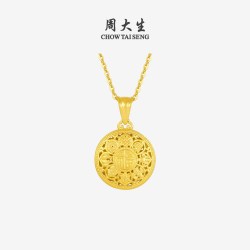 周大生 古法黄金吊坠女足金福字八宝罗盘项链挂坠送女朋友生日礼物