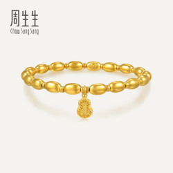 周生生华宇古法黄金足金文化祝福葫芦福禄米粒金珠富足手链94523B